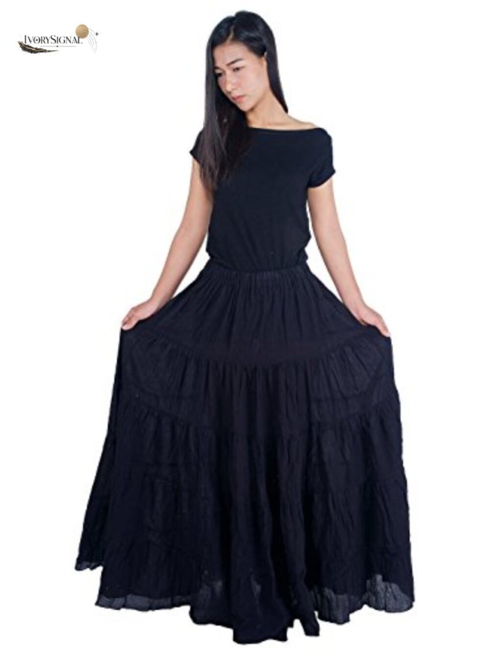 Cotton Long Ruffle Maxi Skirt Full Circle Elastic Waist Handmade